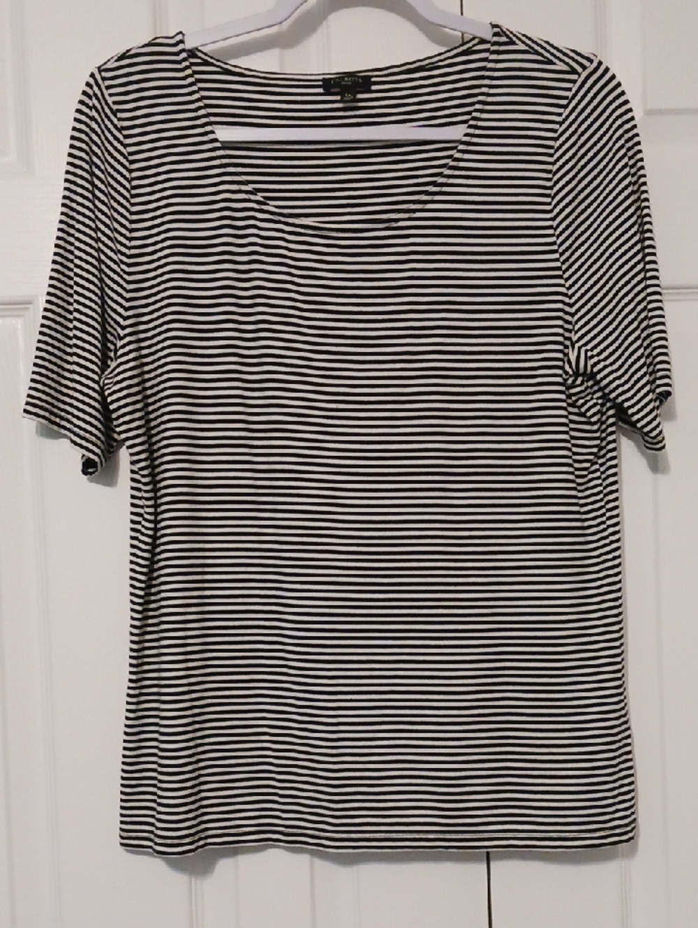 Talbots Black and White Striped Scoop Neck Short Sleeve Top
